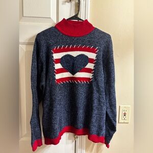 Vintage Tiara International Navy and Red Americana  heart Sweater
Size Medium
